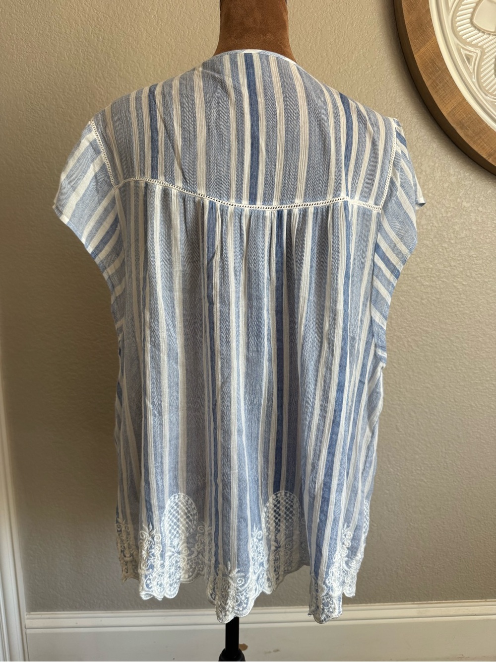 Vanessa Virginia Anthropologie Blue White Striped Embroidered Hem Eyelet Boho L - Picture 4 of 12